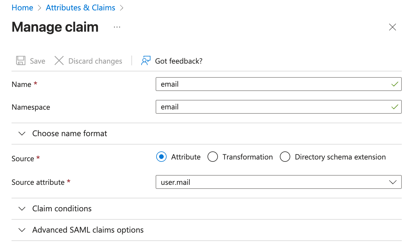 Update the email claim in Microsoft Entra.