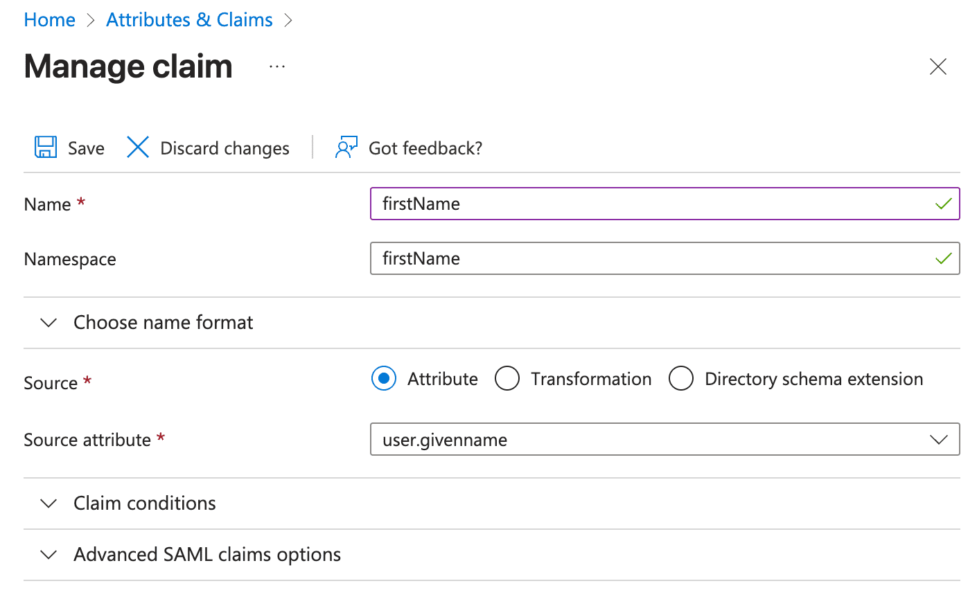 Update the givenname claim in Microsoft Entra.