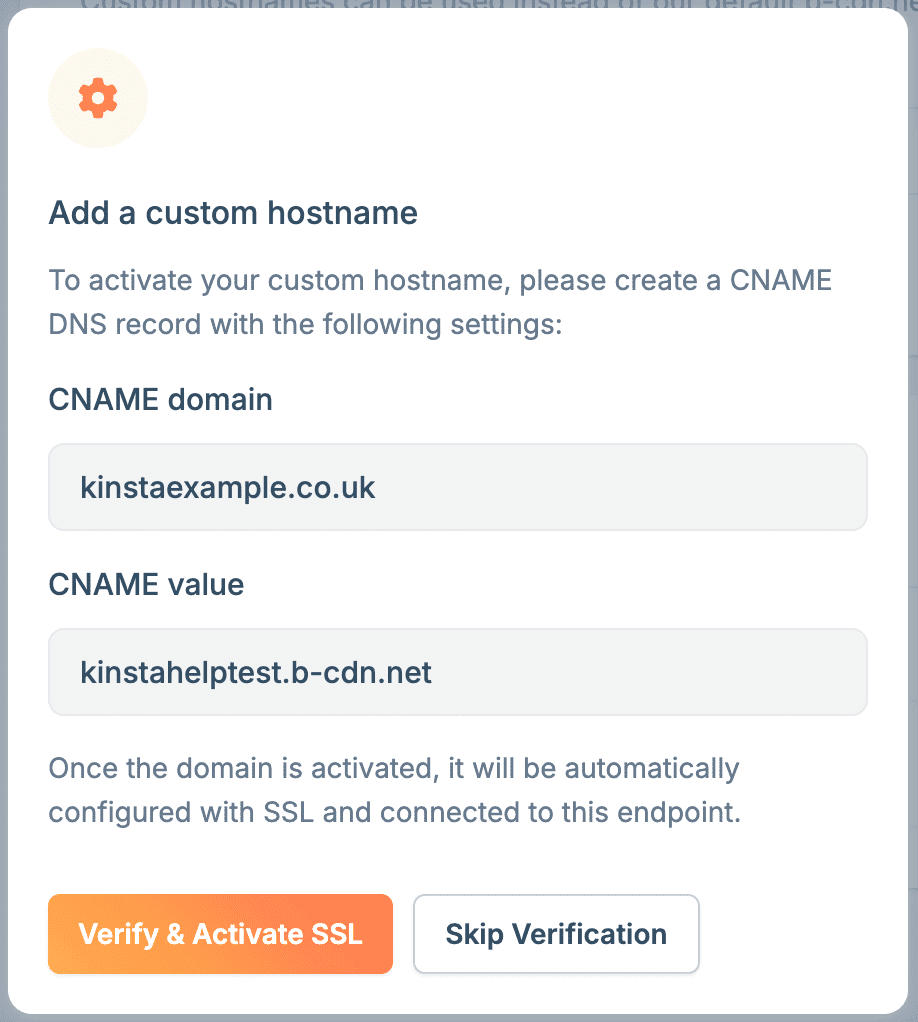 Dettagli del record CNAME in Bunny.