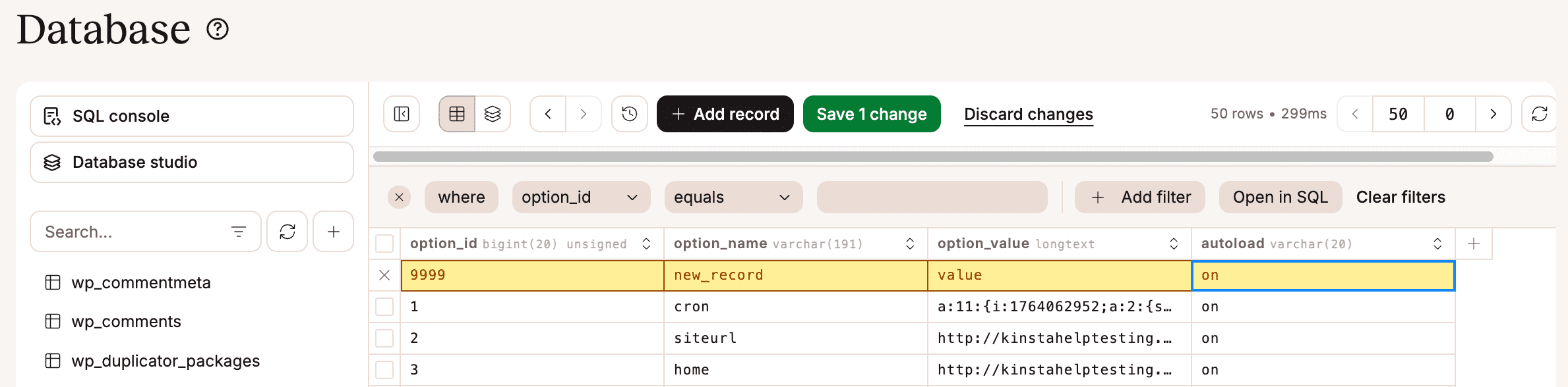 Add a record to your database table.