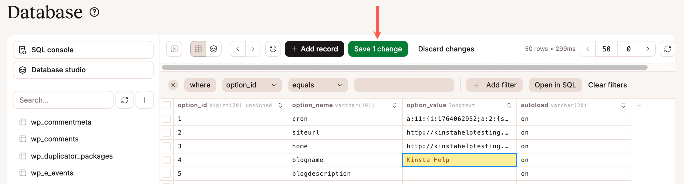 Save changes to the values in your database.