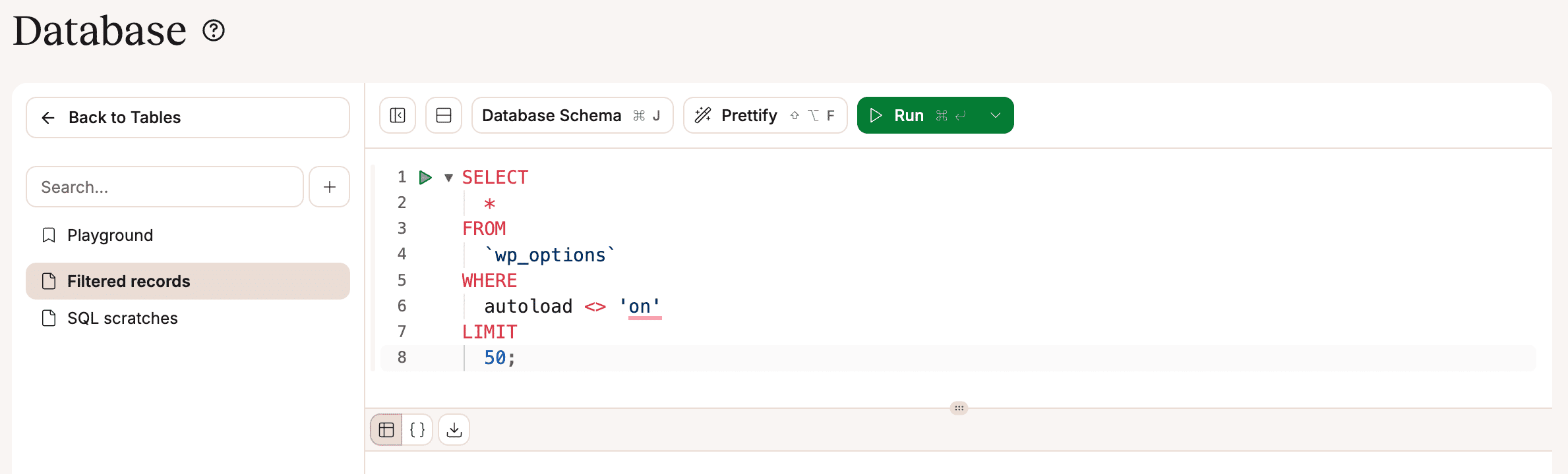 Database SQL editor.