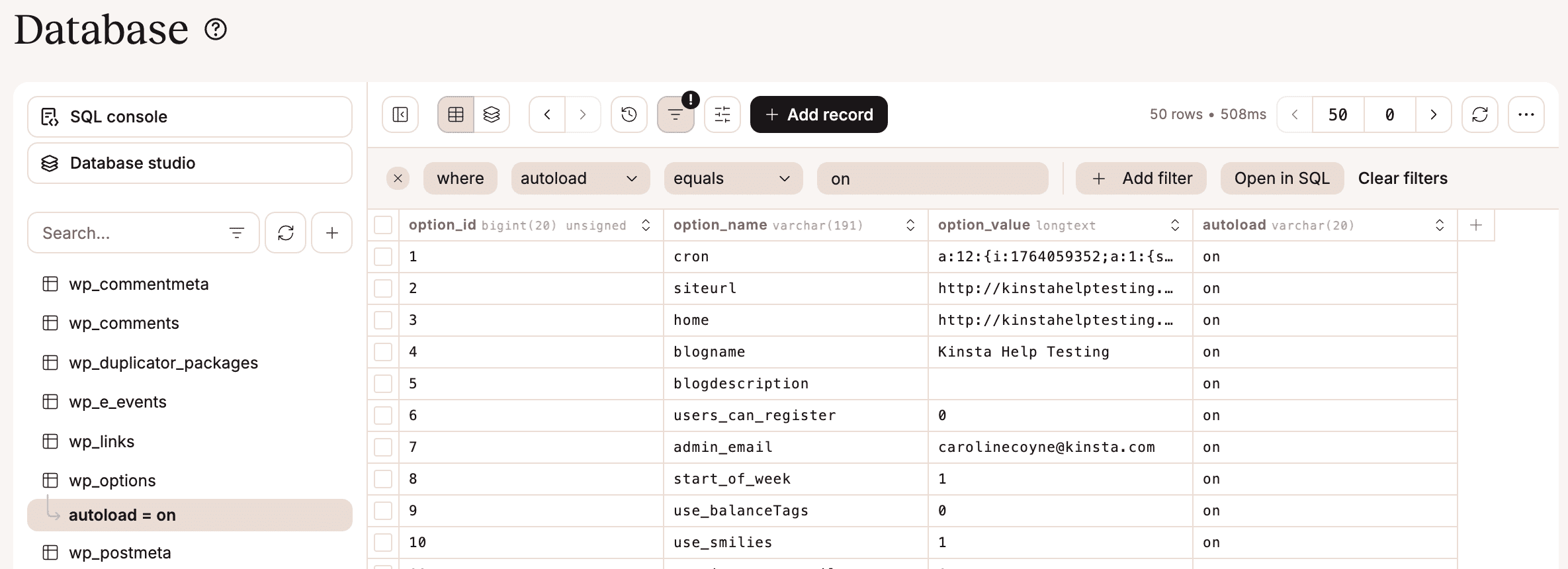 Apply filters to your database to show specific data.