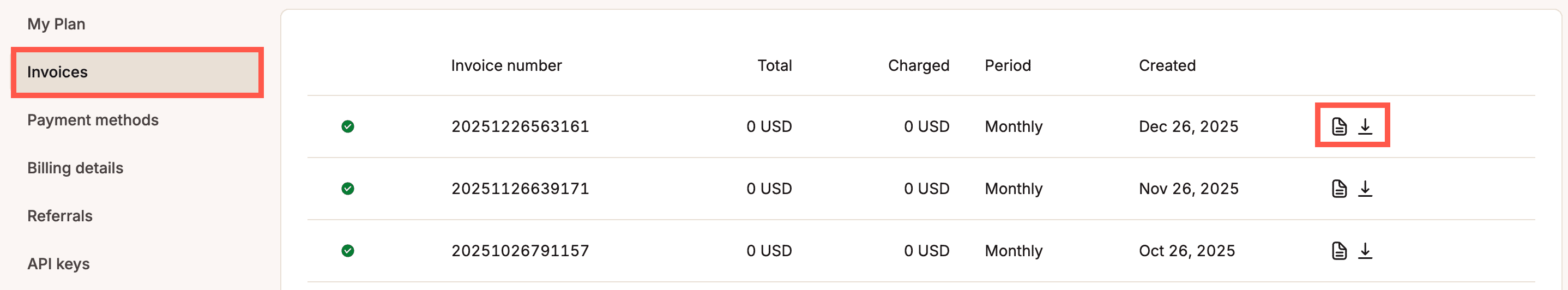 View or download invoices in MyKinsta.