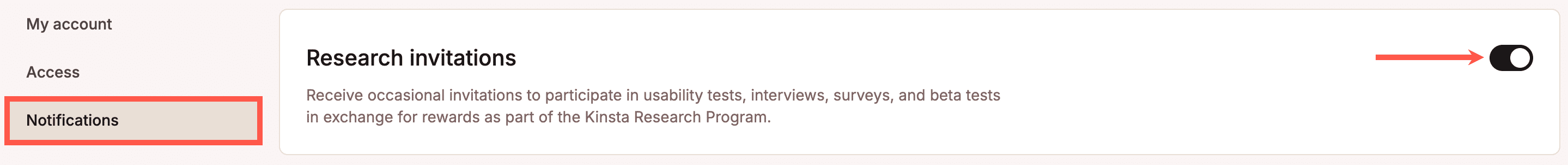 Enable research invitations in MyKinsta.