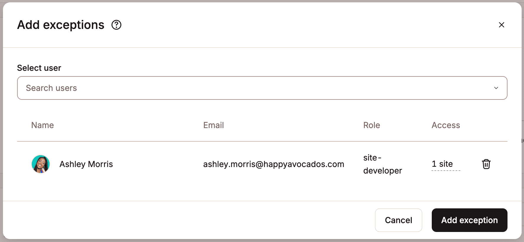 Ajouter un utilisateur à la liste des exceptions.