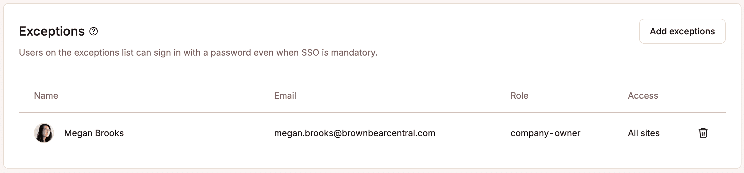 Les utilisateurs qui peuvent encore se connecter avec un mot de passe lorsque le SSO obligatoire est activé.