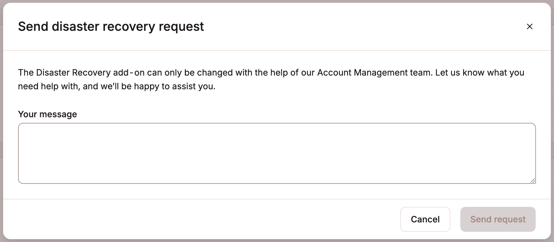 Add the details of your change request and click Send request.