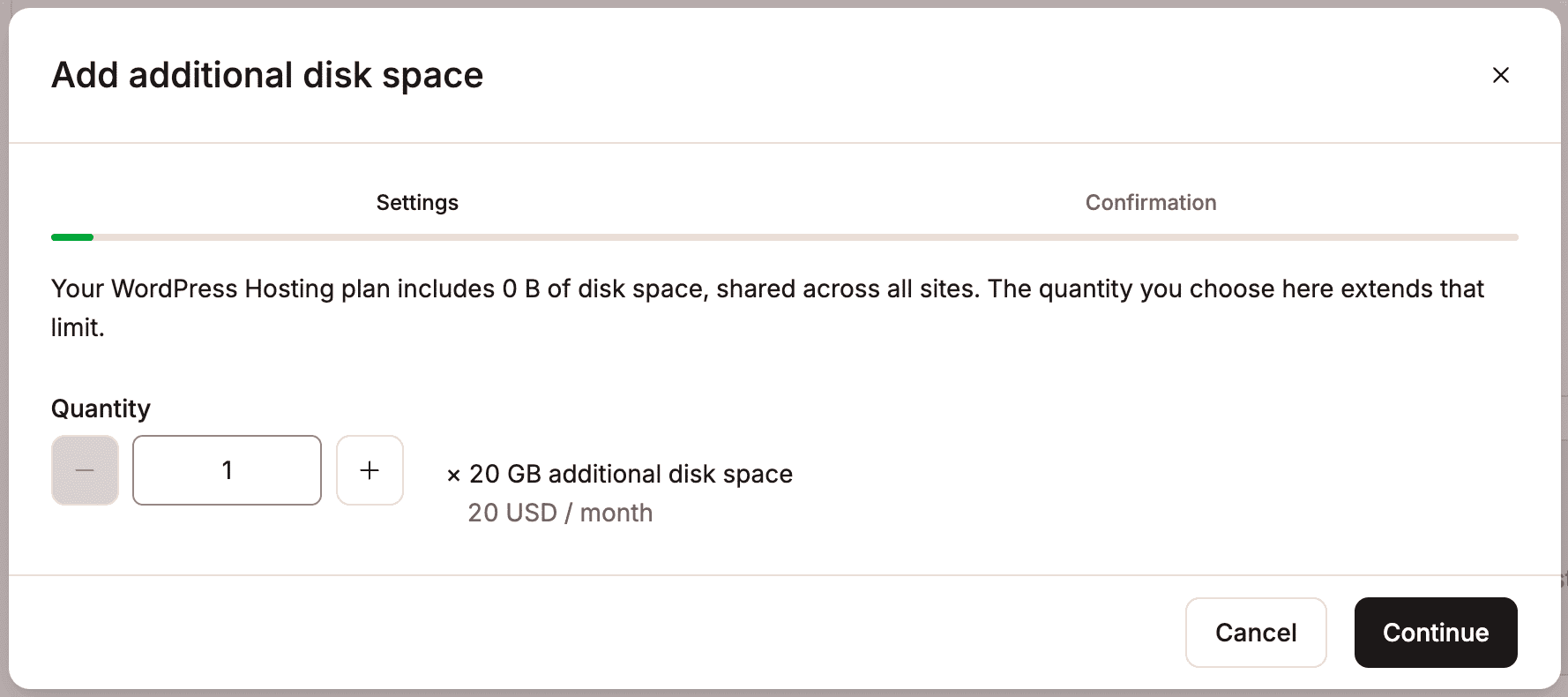Disk space add-on quantity.