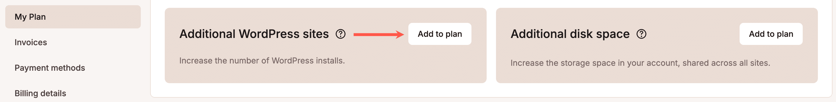 Add sites to your plan.