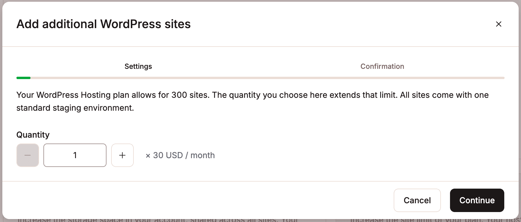 Enter the number of additional WordPress sites you want to add.