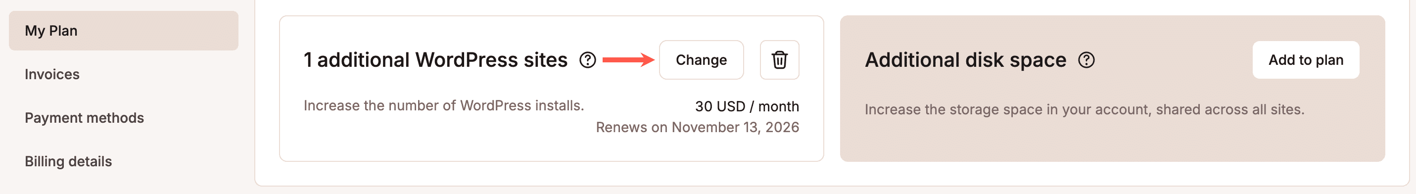 Change the number of additional sites.