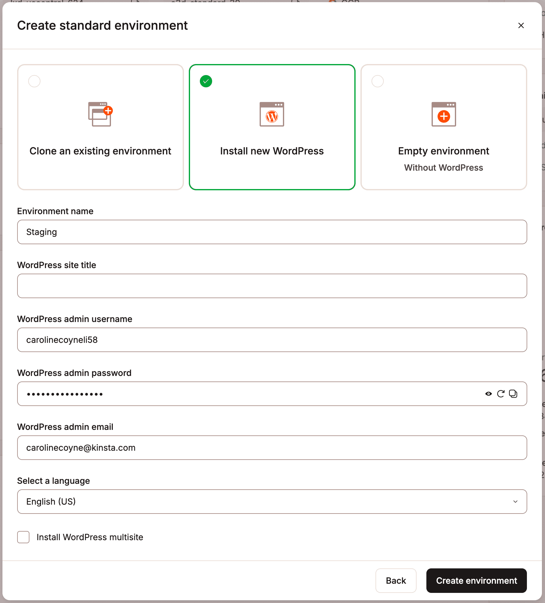 Install new WordPress in your staging environment.