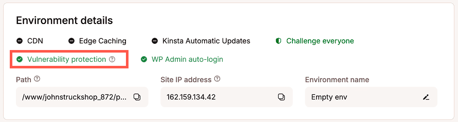 Vulnerability protection status indicator.