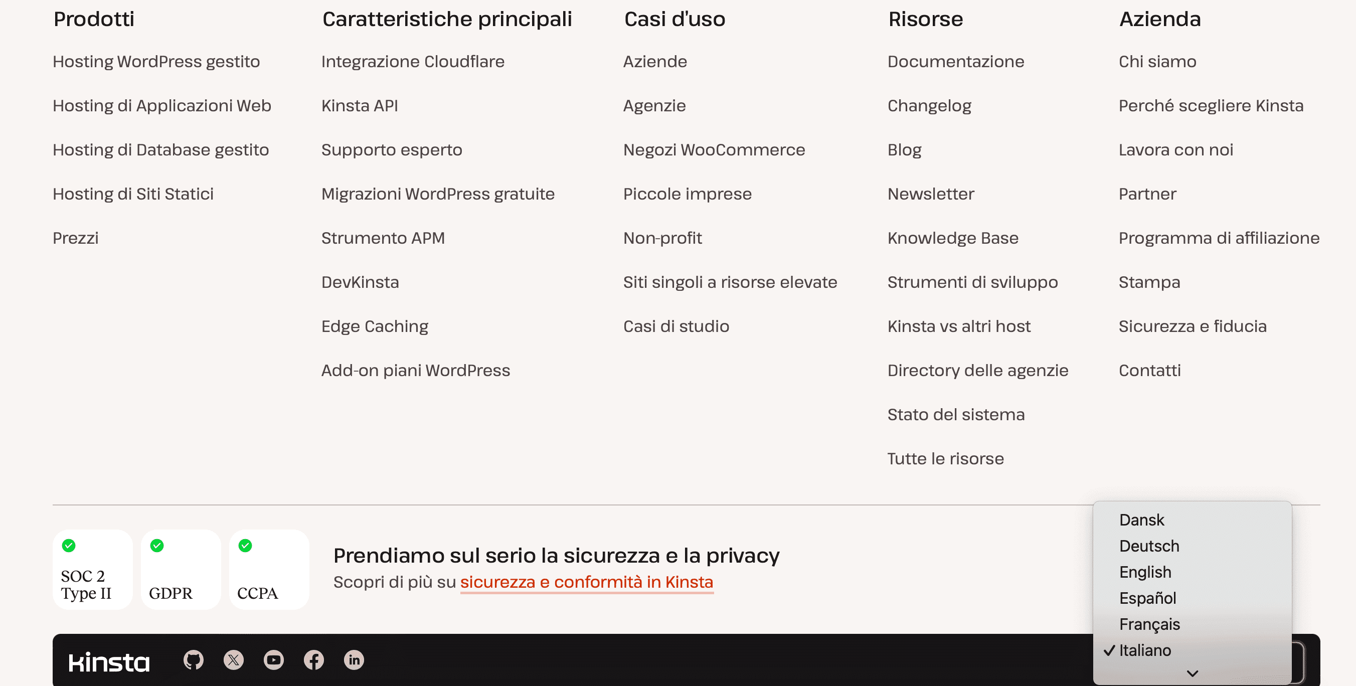 Cambiare la lingua sul sito web di Kinsta.