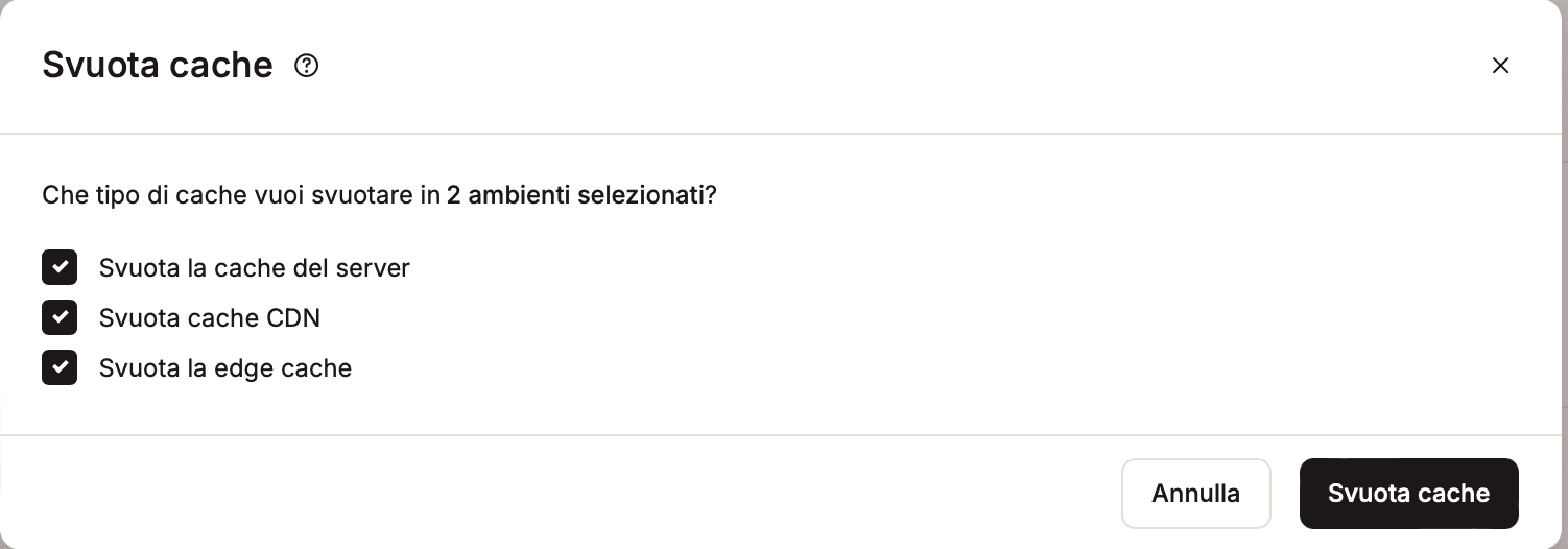 Selezionare i tipi di cache che si desidera svuotare.