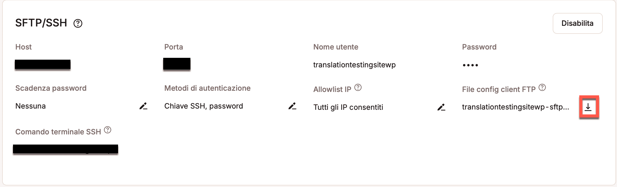 Scaricare un file zip delle impostazioni FTP.