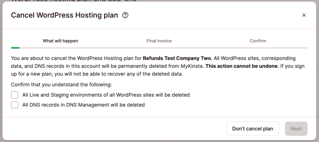 プランを解約するとすべてのデータが削除されることを確認