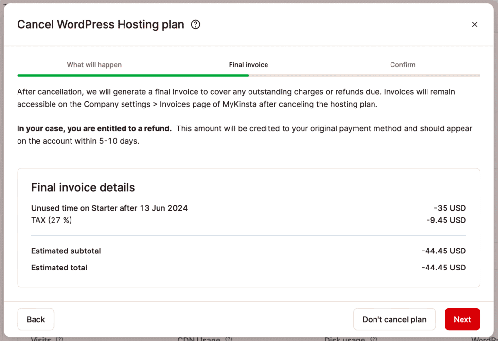 プラン解約時の精算額の詳細