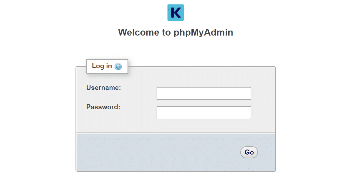 Página de login do phpMyAdmin.