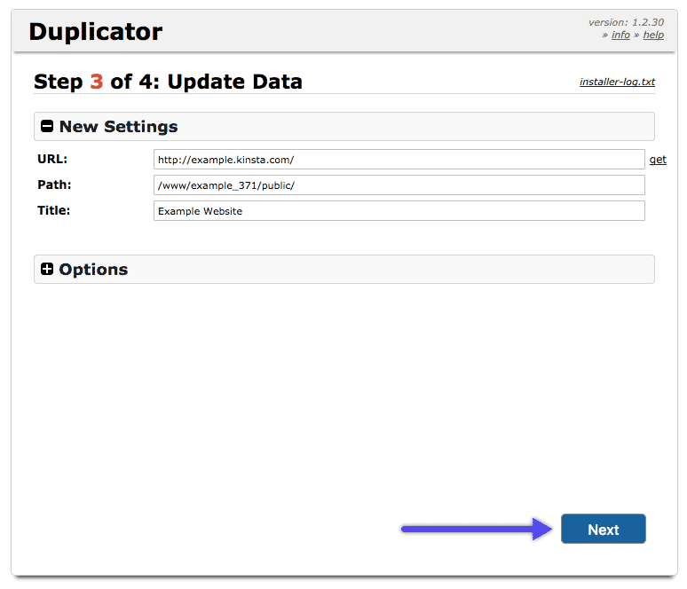 Duplicatorのデータの更新画面