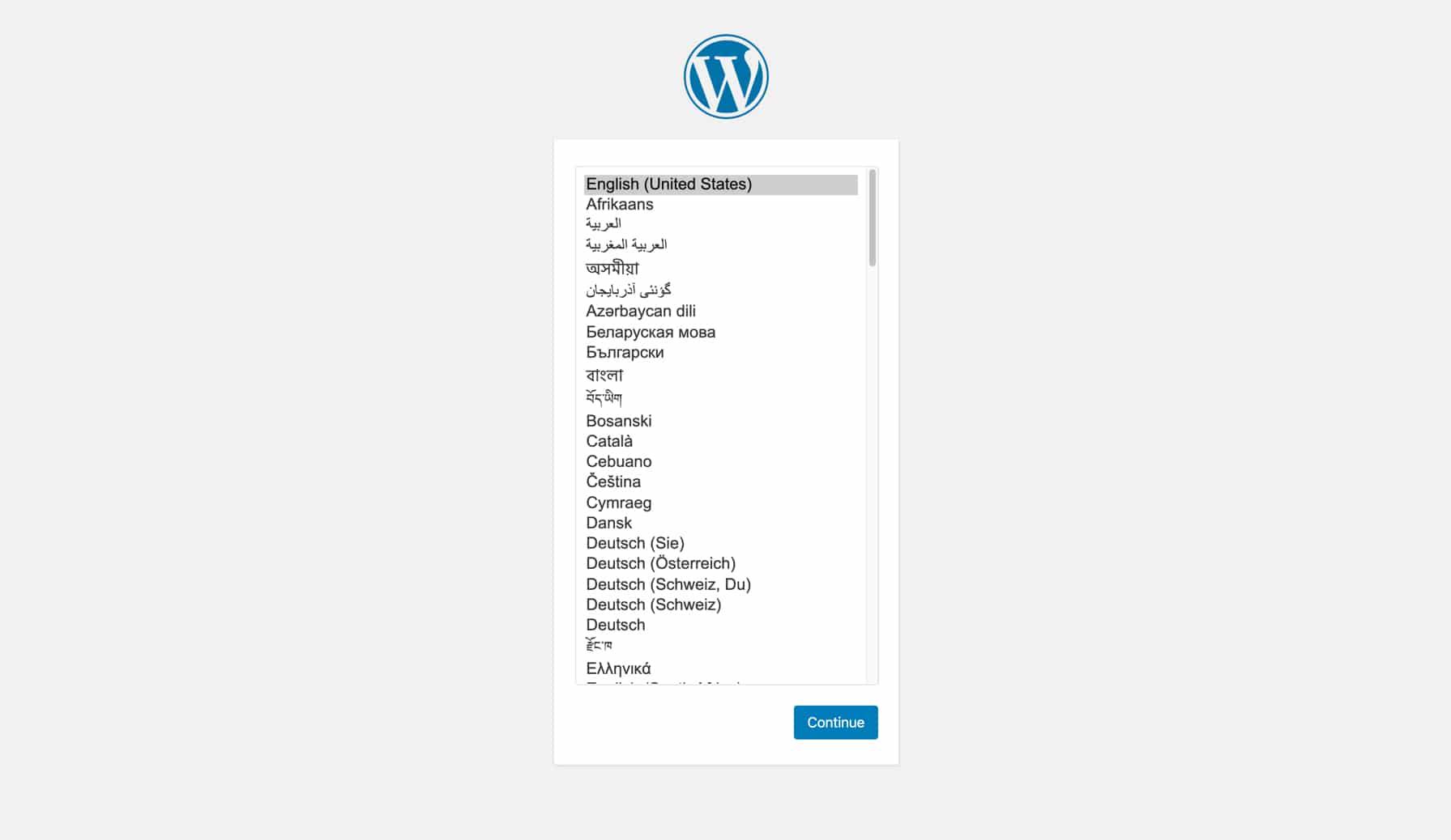 Configurazione della nuova installazione di WordPress.