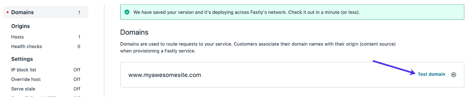 Öffne deine Fastly Test Domain.
