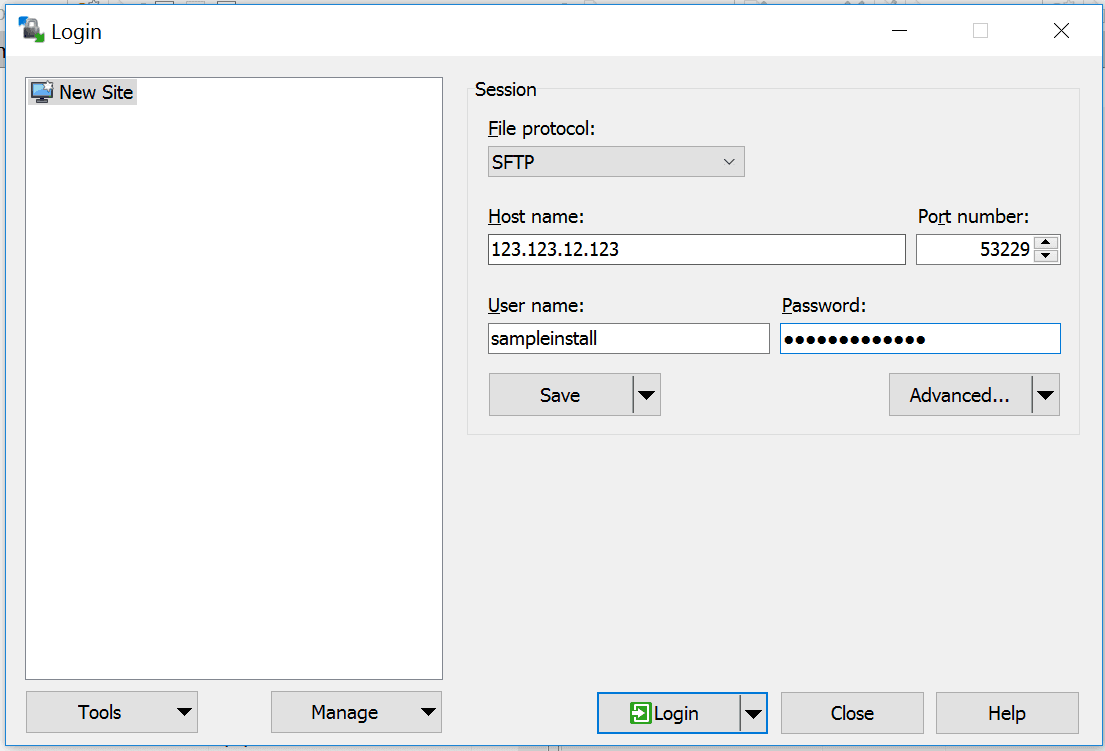 Impostazioni SFTP in WinSCP.