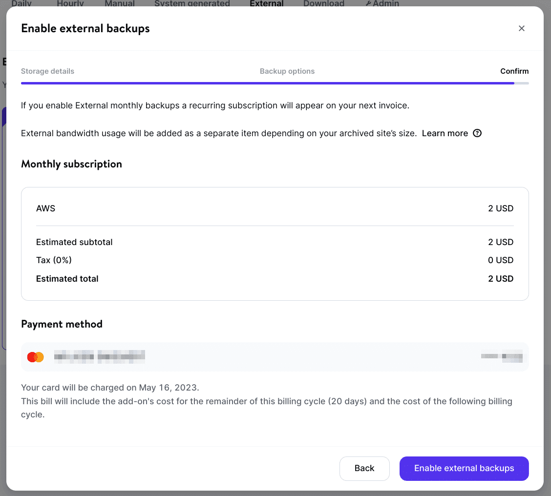 Confirma la configuración de tu copia de seguridad externa.