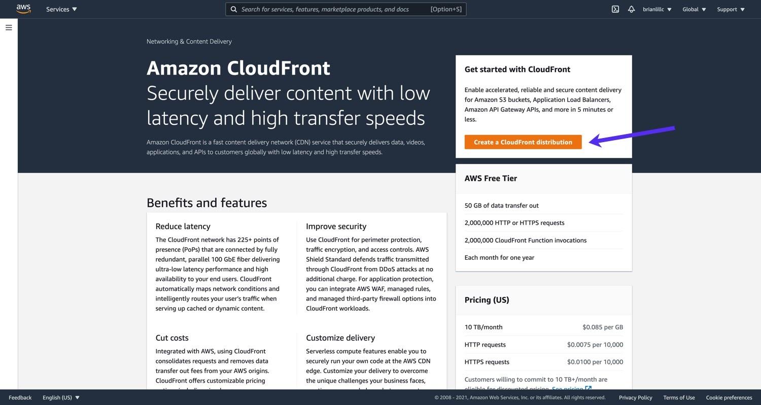 Criar uma distribuição CloudFront.