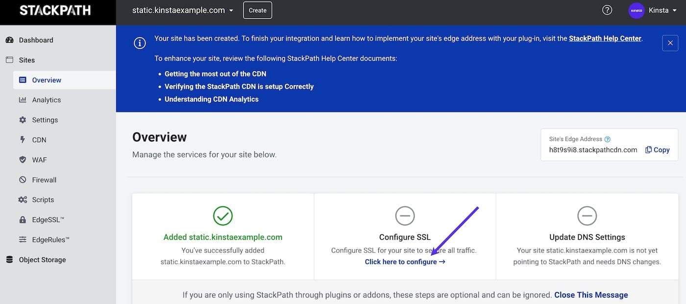 Commencez à configurer SSL pour votre intégration de ressources statiques.