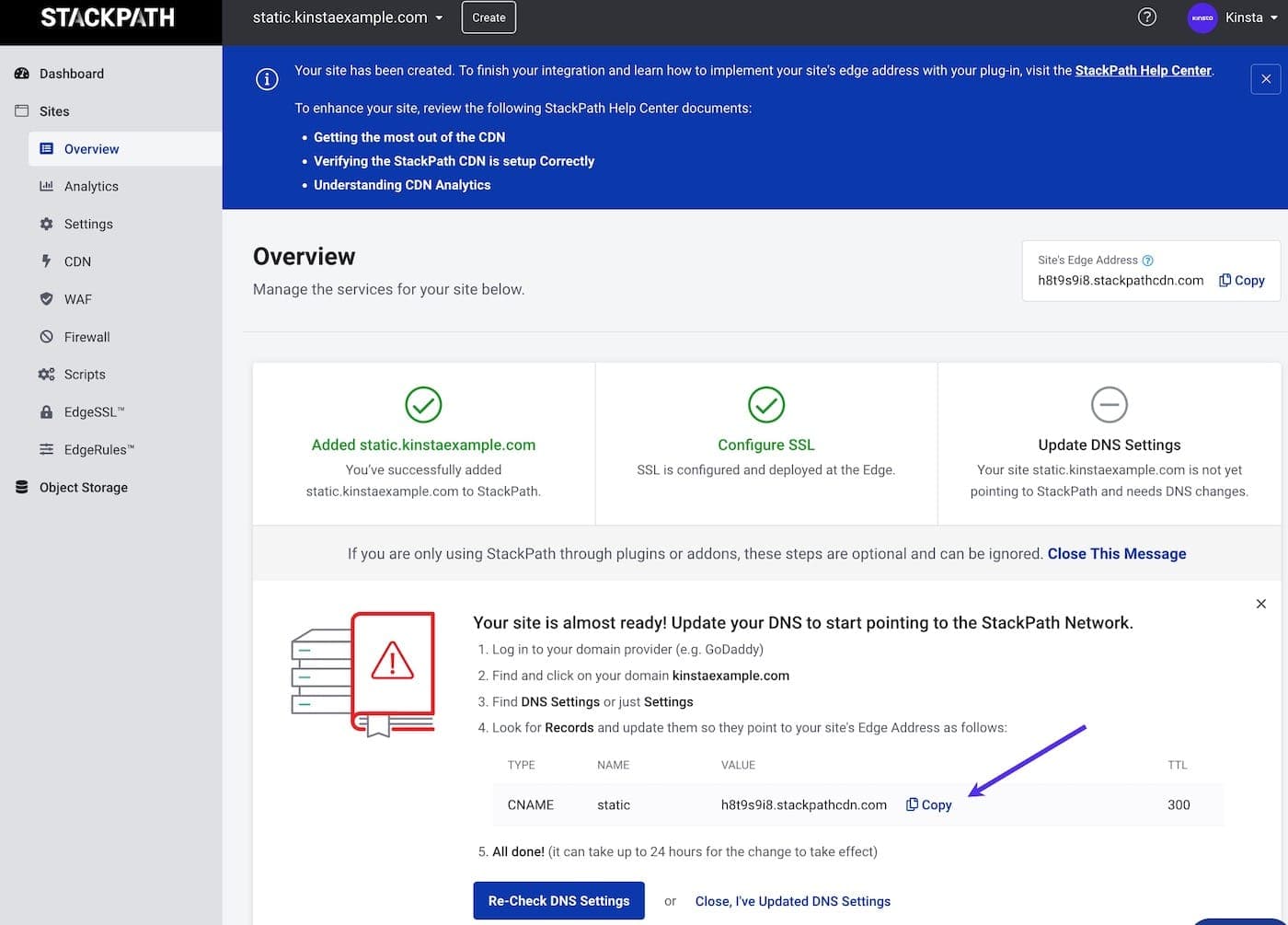 Copiez la valeur du CNAME de votre sous-domaine.