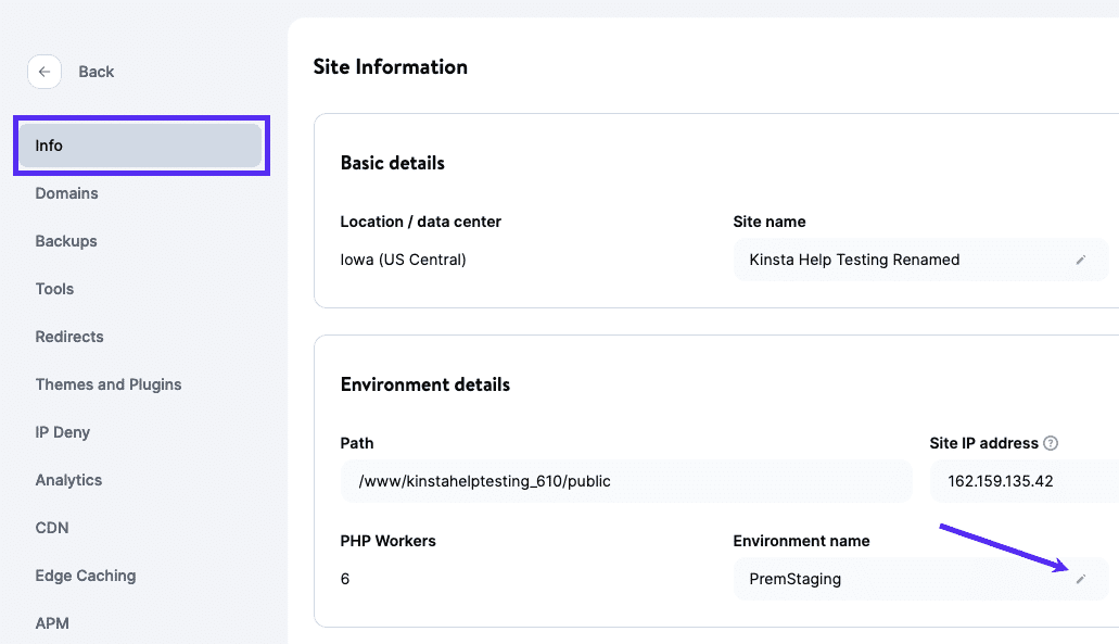 Eine Premium-Umgebung umbenennen