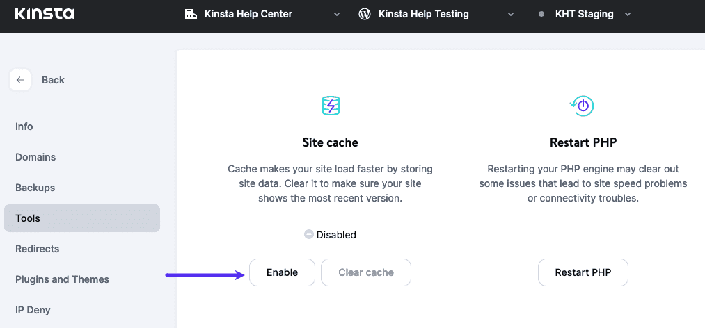 Starte deine Staging-Umgebung in MyKinsta neu