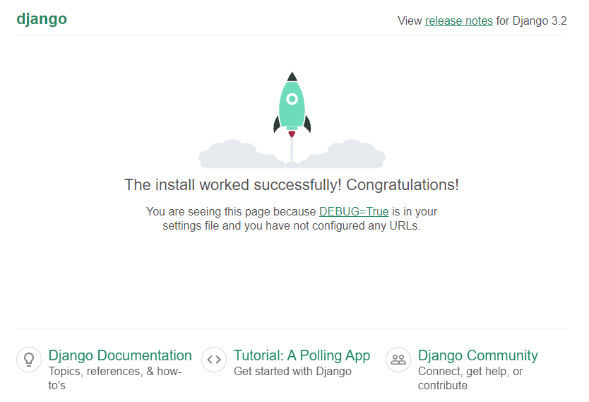 Successful installation of Django.