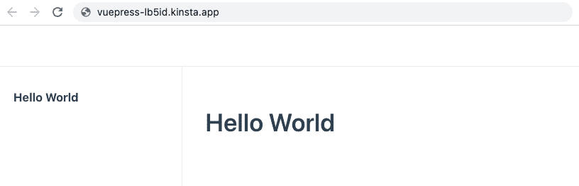 VuePressのデプロイ完了後に表示されるHello Worldページ