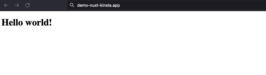 Nuxt Hello World page after a successful deployment.
