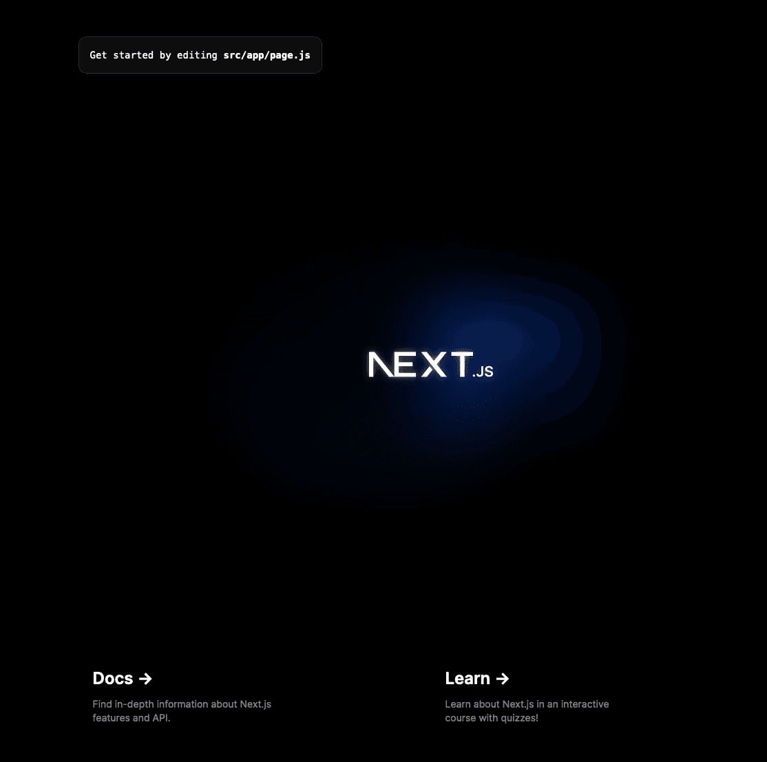Página predeterminada de Next.js tras el despliegue correcto de Next.js.