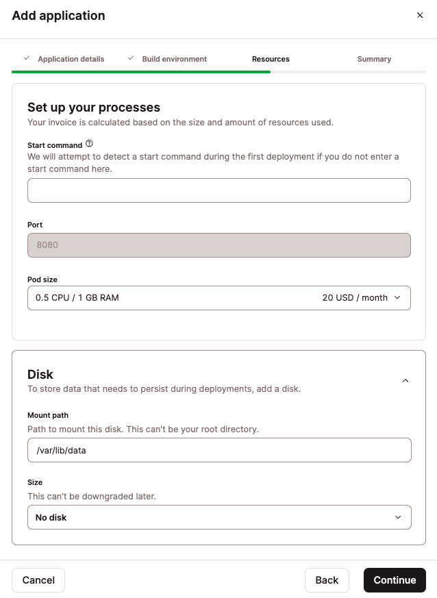 Impostare le risorse dell'applicazione.