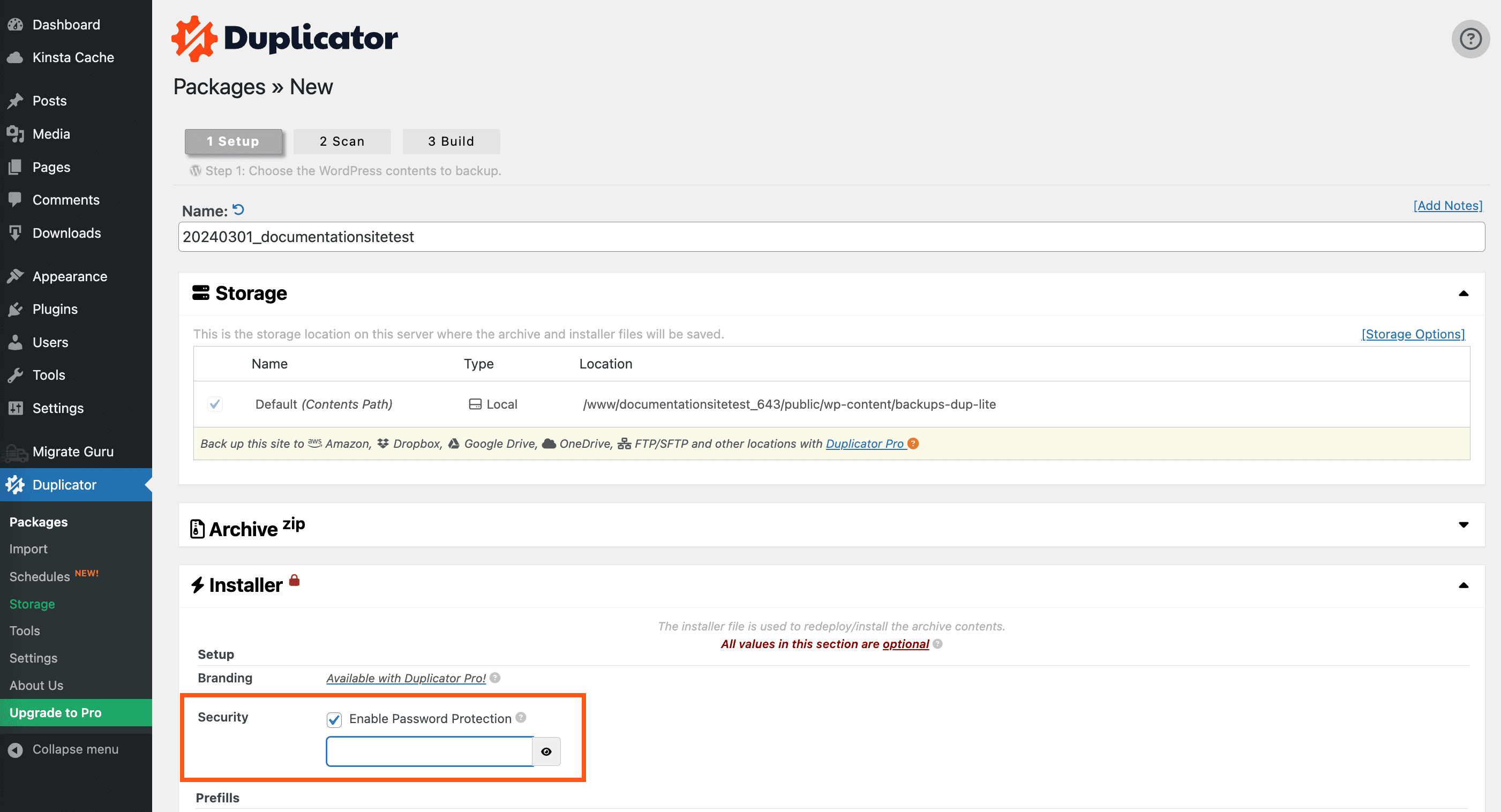 WordPress Duplicator installer password
