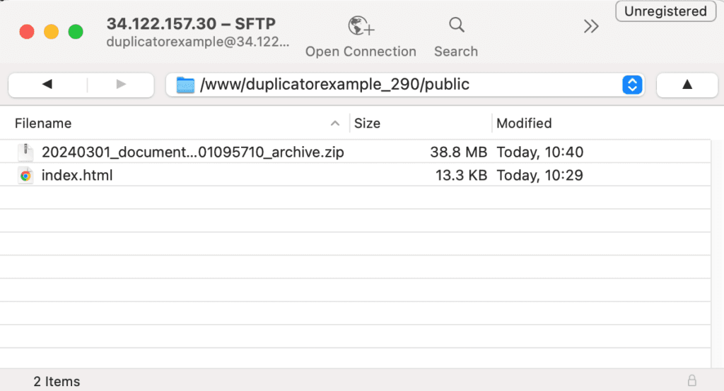 Upload archive and installer files to server (via SFTP)