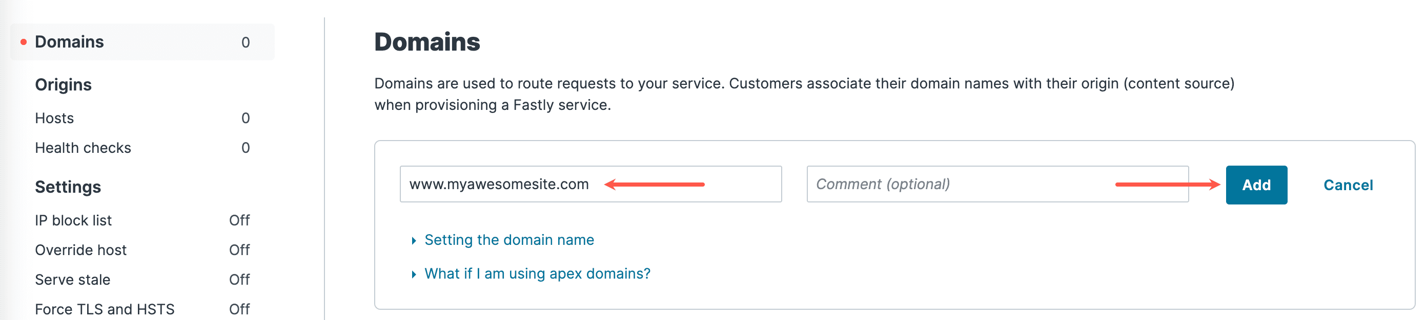Adding your domain at Fastly.
