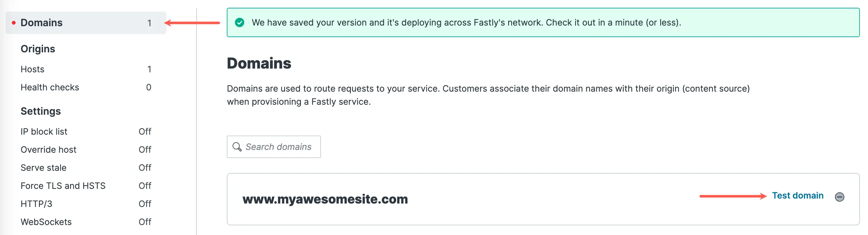 Opening your Fastly test domain.