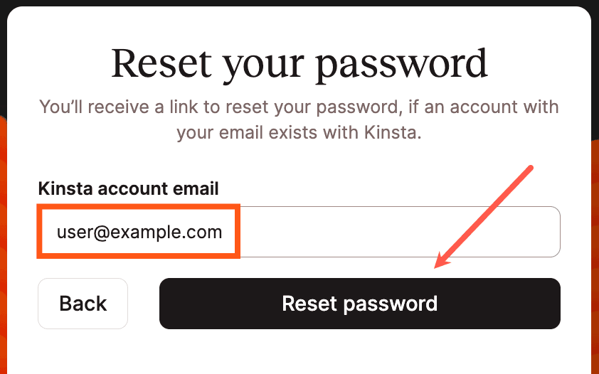 Saisissez votre adresse e-mail dans la fenêtre modale de réinitialisation du mot de passe.