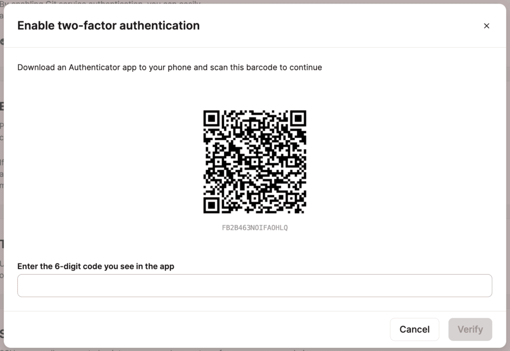 Código QR para configurar la autenticación de dos factores en MyKinsta.