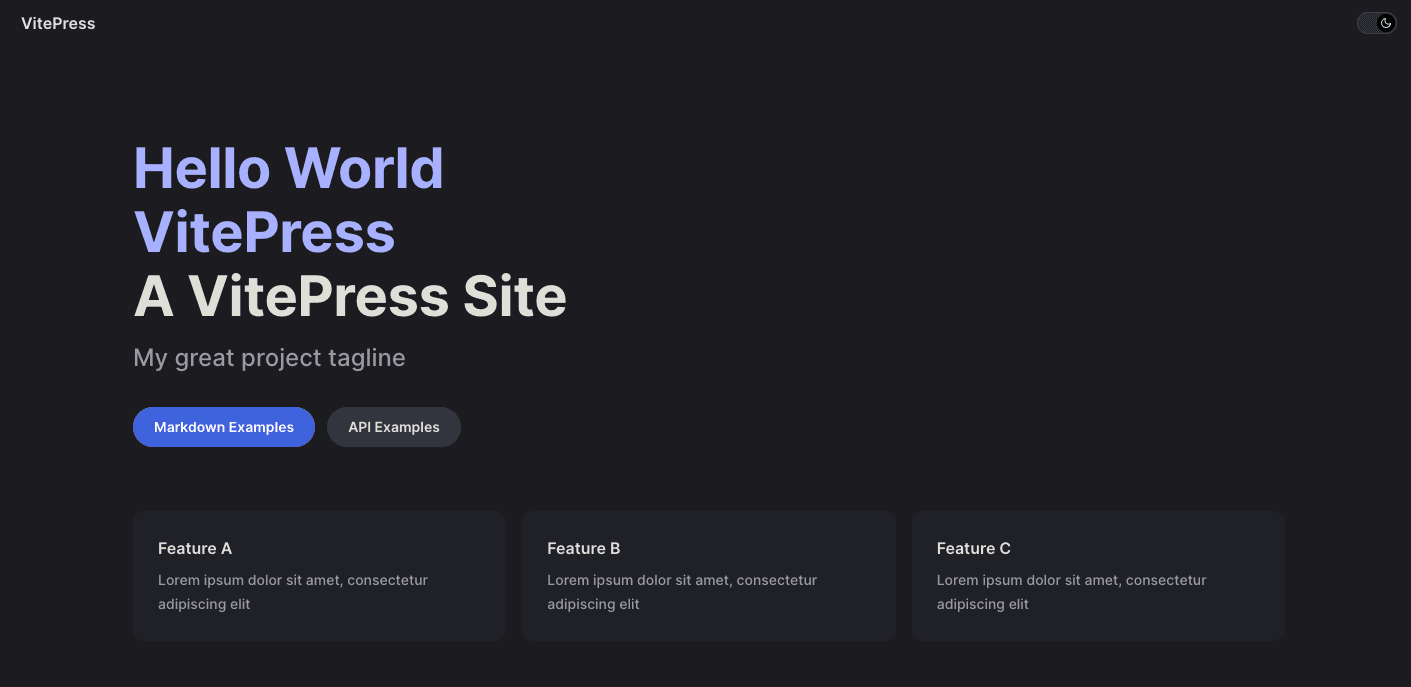 De standaardpagina van VitePress na een succesvolle deployment van VitePress.