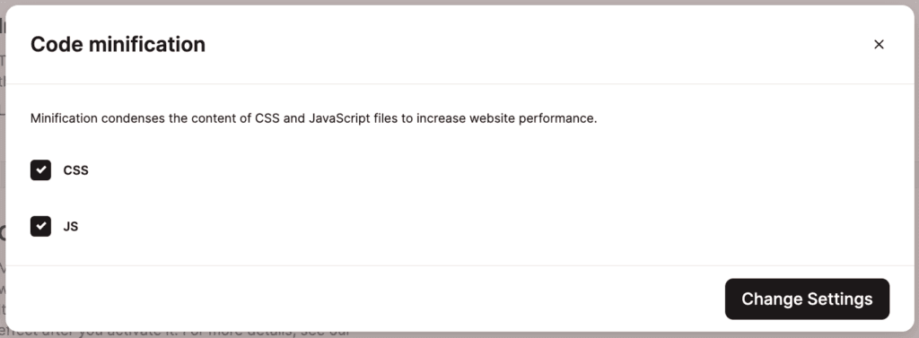 Salve as configurações de minificação de código para CDN.