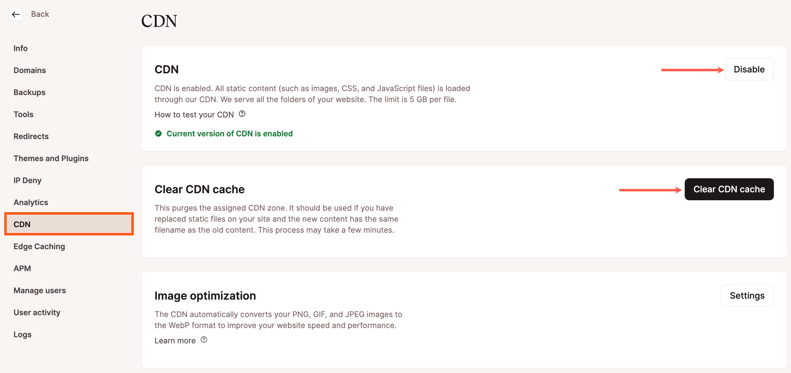 Desative o CDN da Kinsta ou Limpe o cache do CDN no MyKinsta.