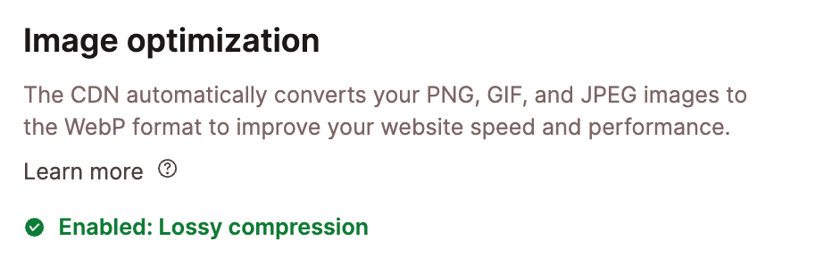 Otimização de imagem com perdas ativada no MyKinsta.