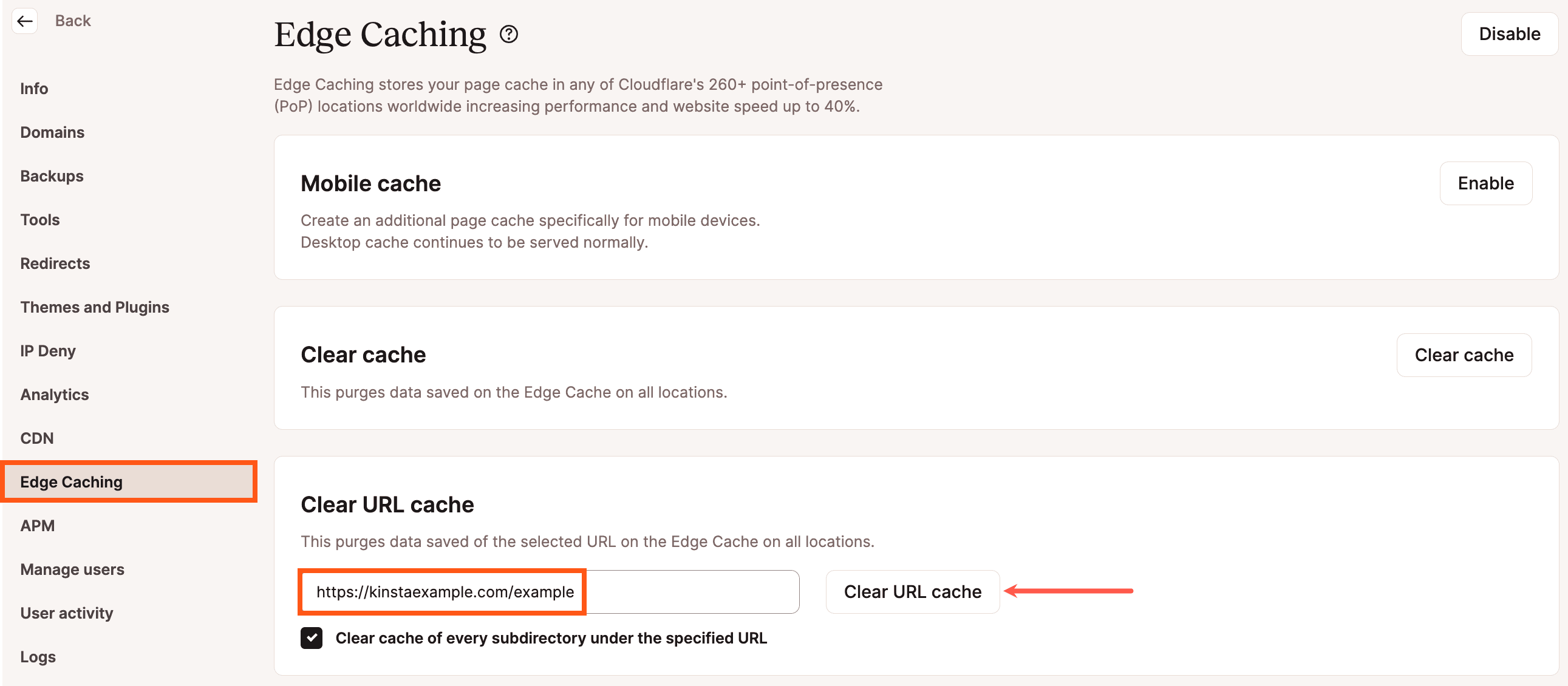 Svuotare la cache Edge per URL specifici.